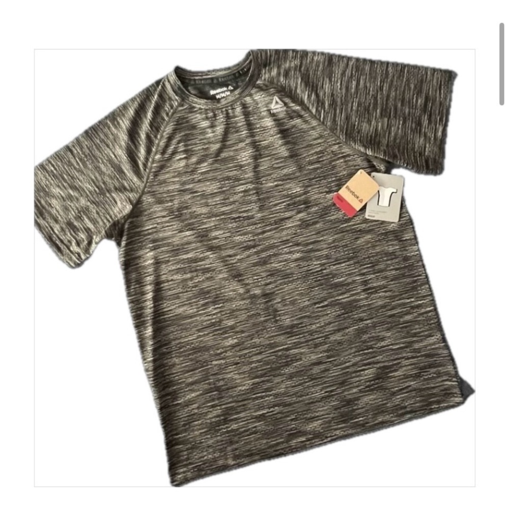REEBOK Slim Dri Fit Gray Heathered Short Sleeve Athletic Shirt Sz M